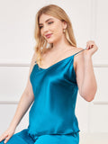 SilkSilky  Pure Silk Deep V Neck Plus Size Camisole Top Teal 005