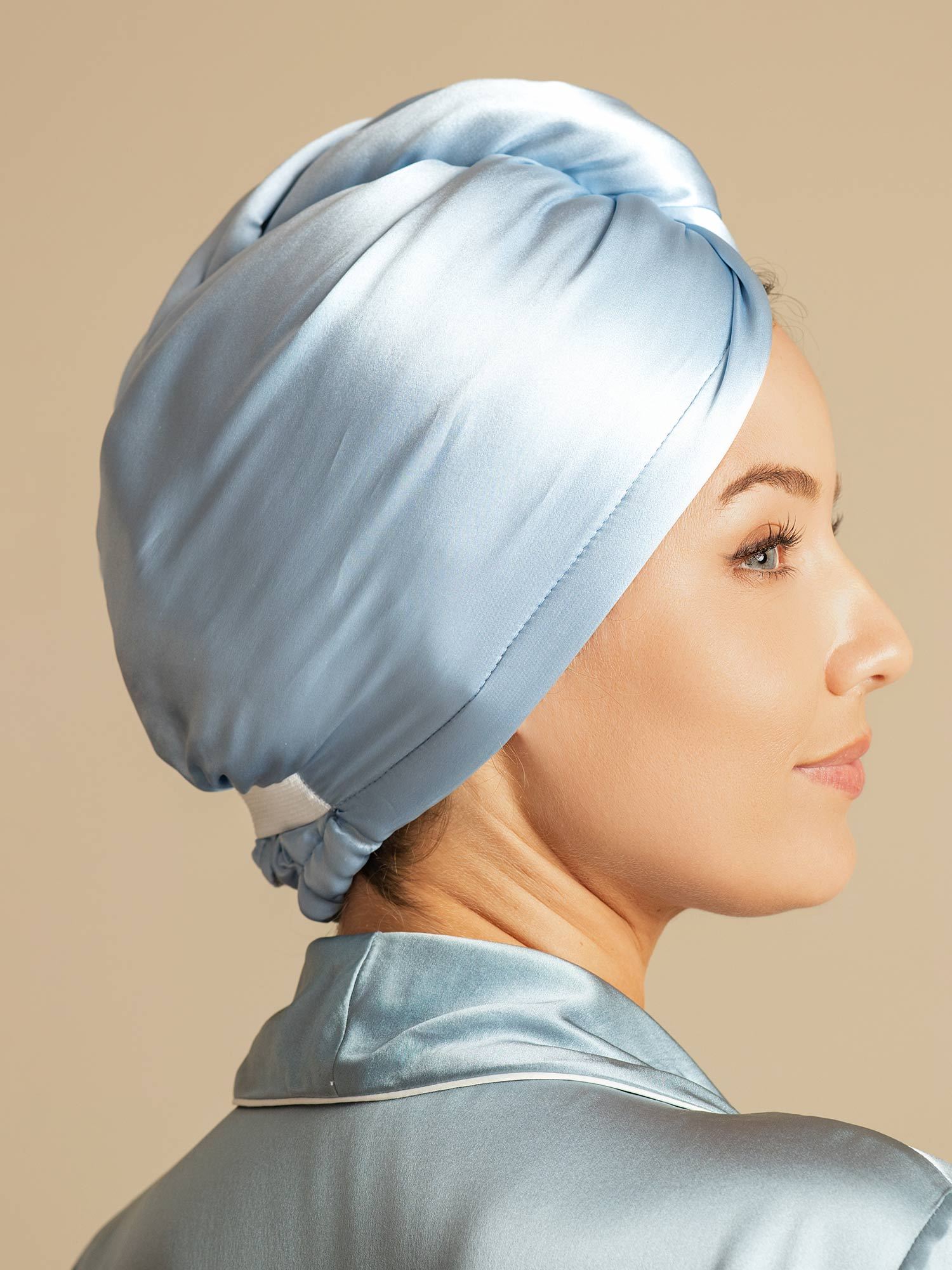 [Sky Blue] SilkSilky  Pure Silk Wrap Hair Towel Wrap 002,