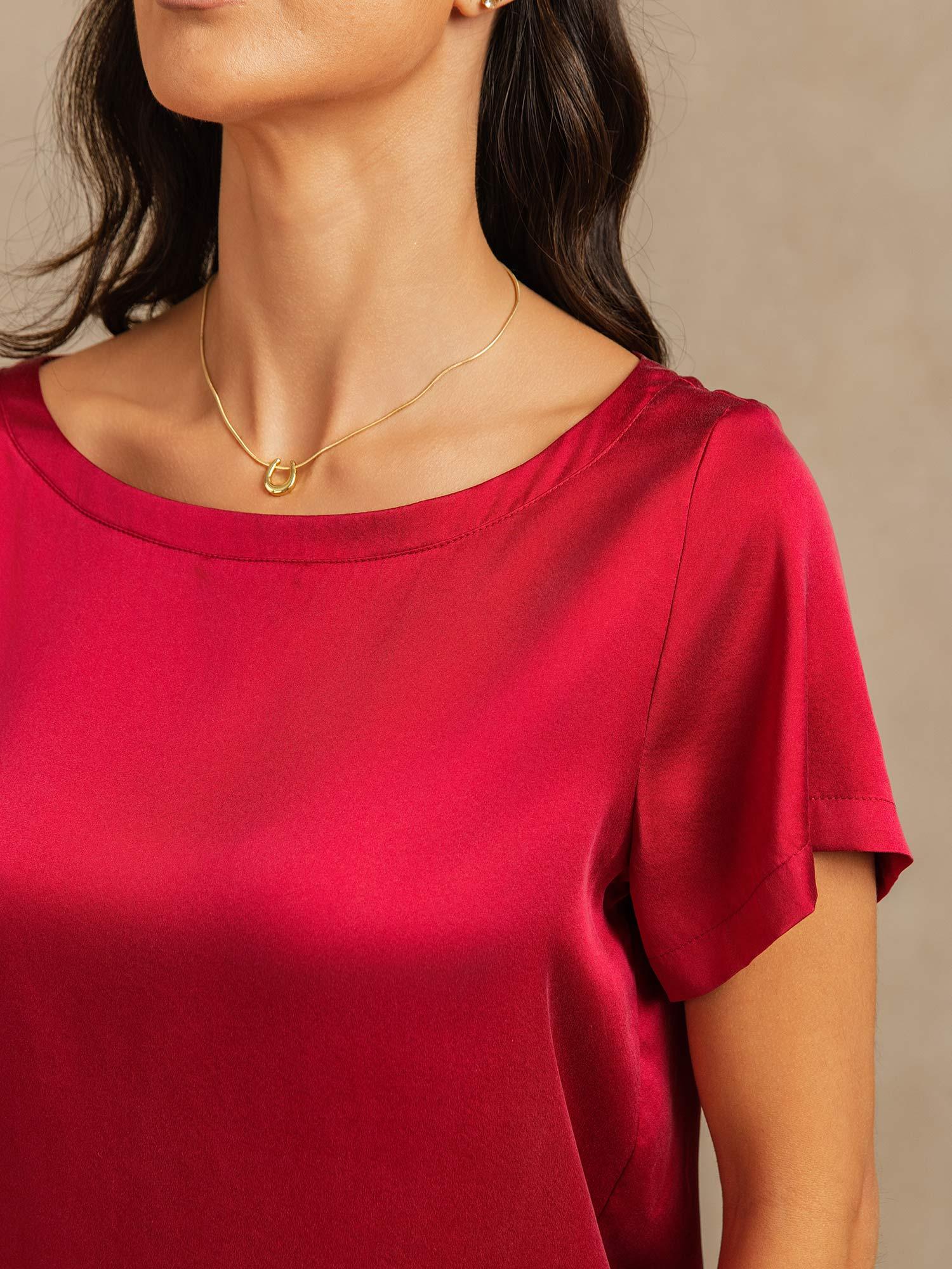 [Wine] SilkSilky 19Momme Silk Round Neck Women's Pajamas 004