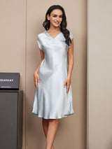 [Light Blue] SilkSilky  Cap Sleeve V Neck Nightgown 003
