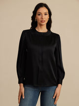 [Black] SilkSilky 19Momme Long Sleeve Round Neck Blouse 003