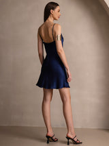 [Dark Blue] SilkSilky  Spaghetti Strap Cowl Neck Dress 002