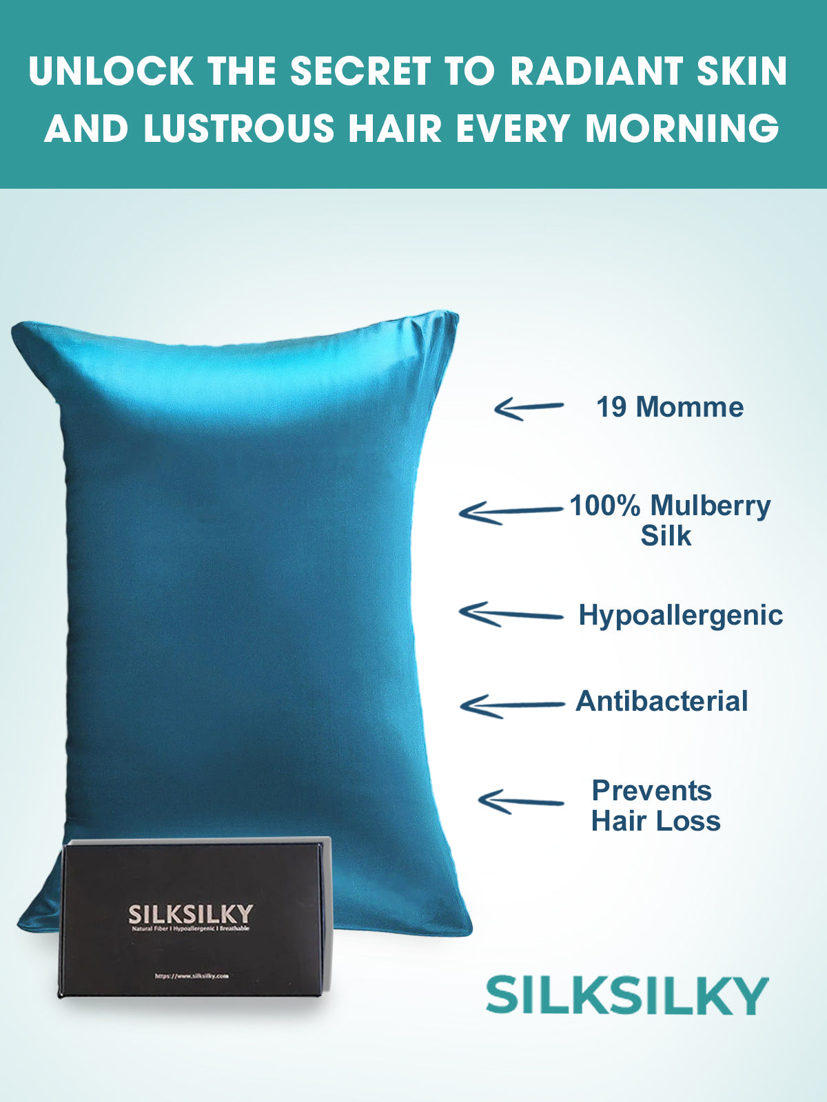 SilkSilky  19Momme Pure Silk Pillowcase Teal 003