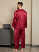 [Wine] SilkSilky  Long Sleeve Notch Collar Men's Pajamas 002