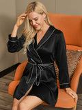 SilkSilky US Pure Silk Long Sleeve Womens Robe Black 005