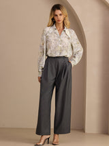 [Sage Blossom] SilkSilky Long Sleeve Lapel Collar Blouse 008