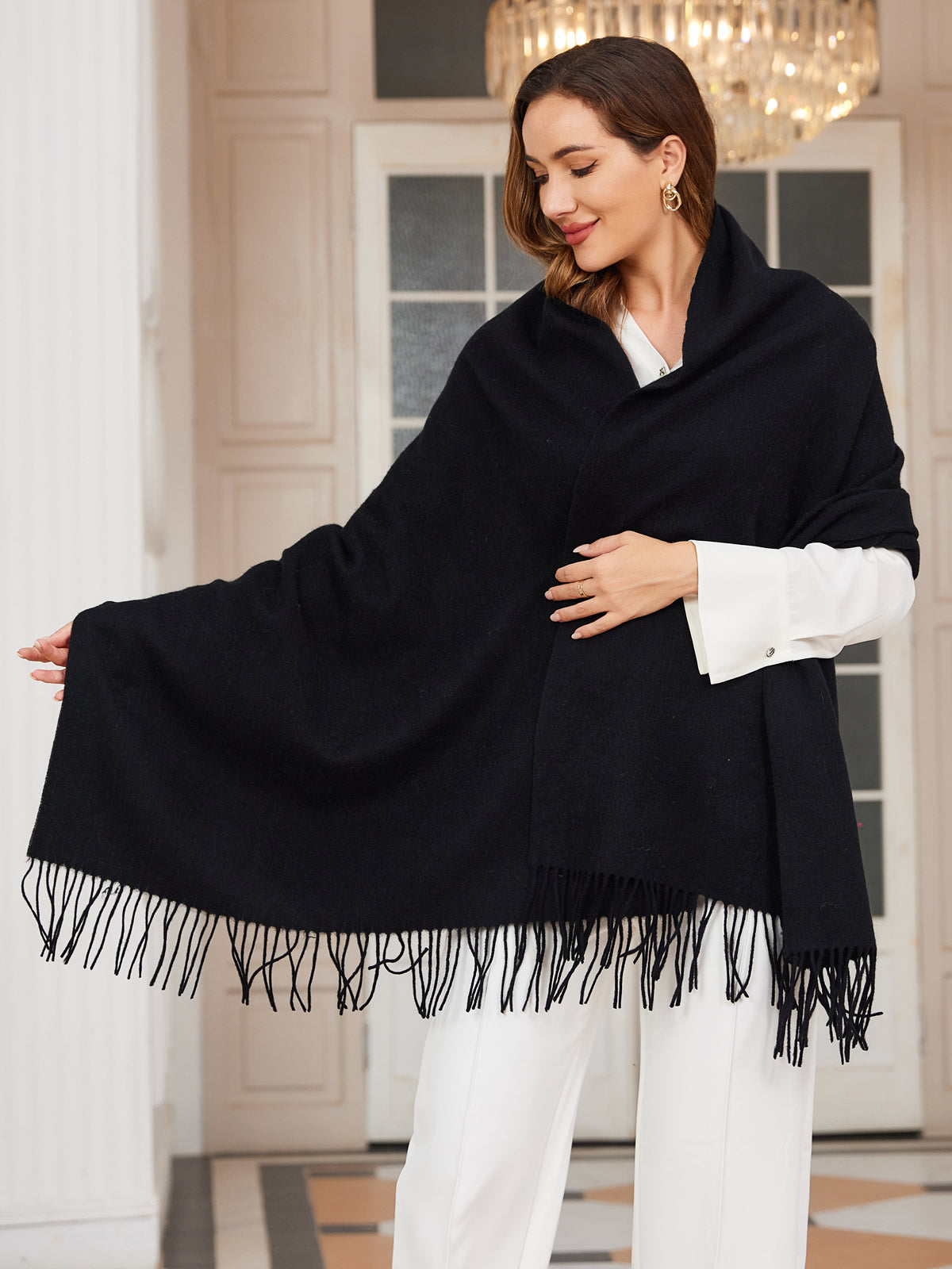Silksilky Fringed Wool Bandana for Her Designer Pure Wool Scarf ...