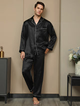 [Black] SilkSilky  Long Sleeve Notch Collar Men's Pajamas 004