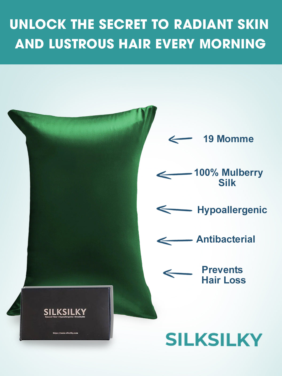 SilkSilky  19Momme Pure Silk Pillowcase DarkGreen 003