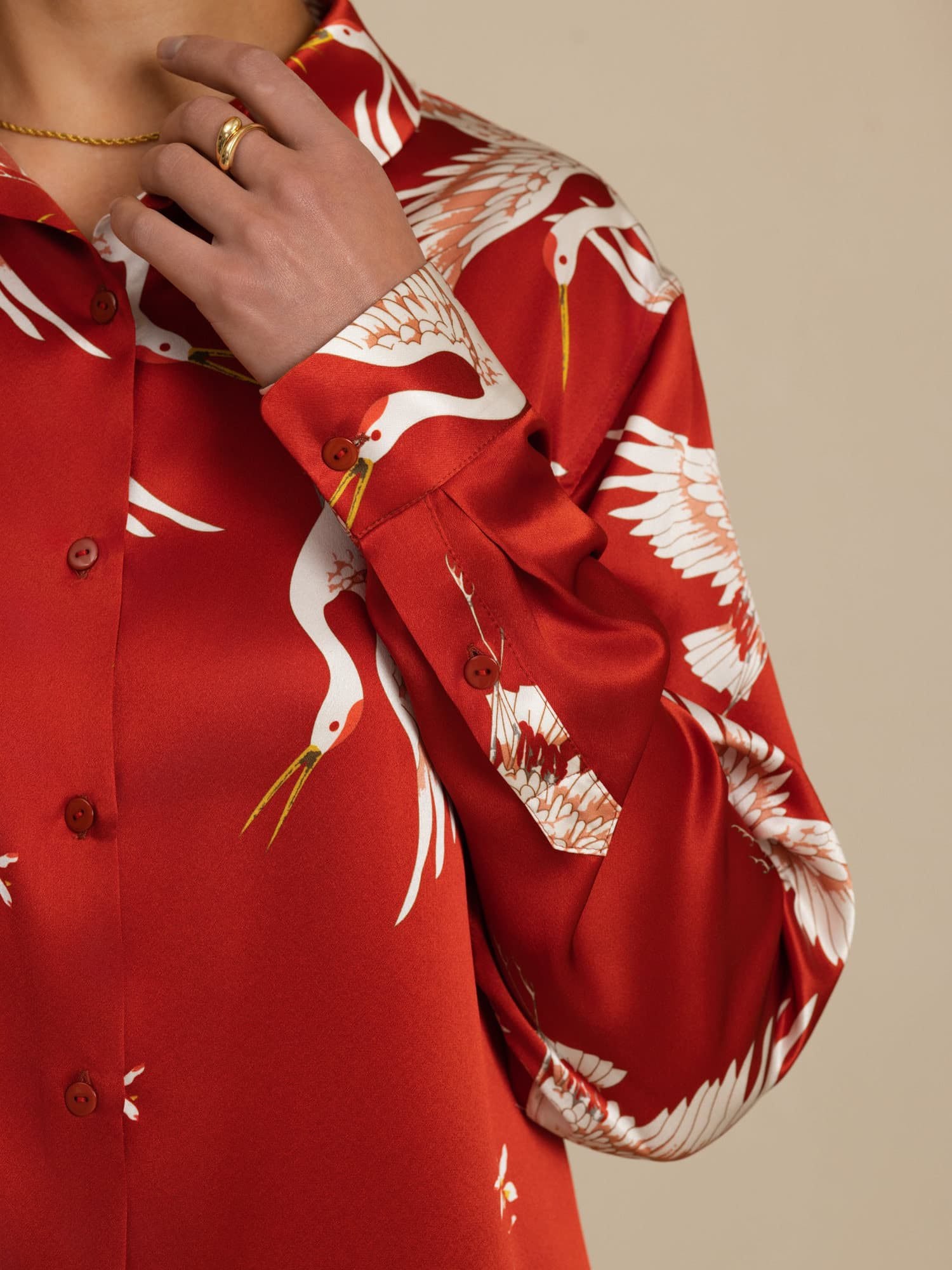 [Wine] SilkSilky  19Momme Long Sleeve Lapel Collar Women's Shirt 004