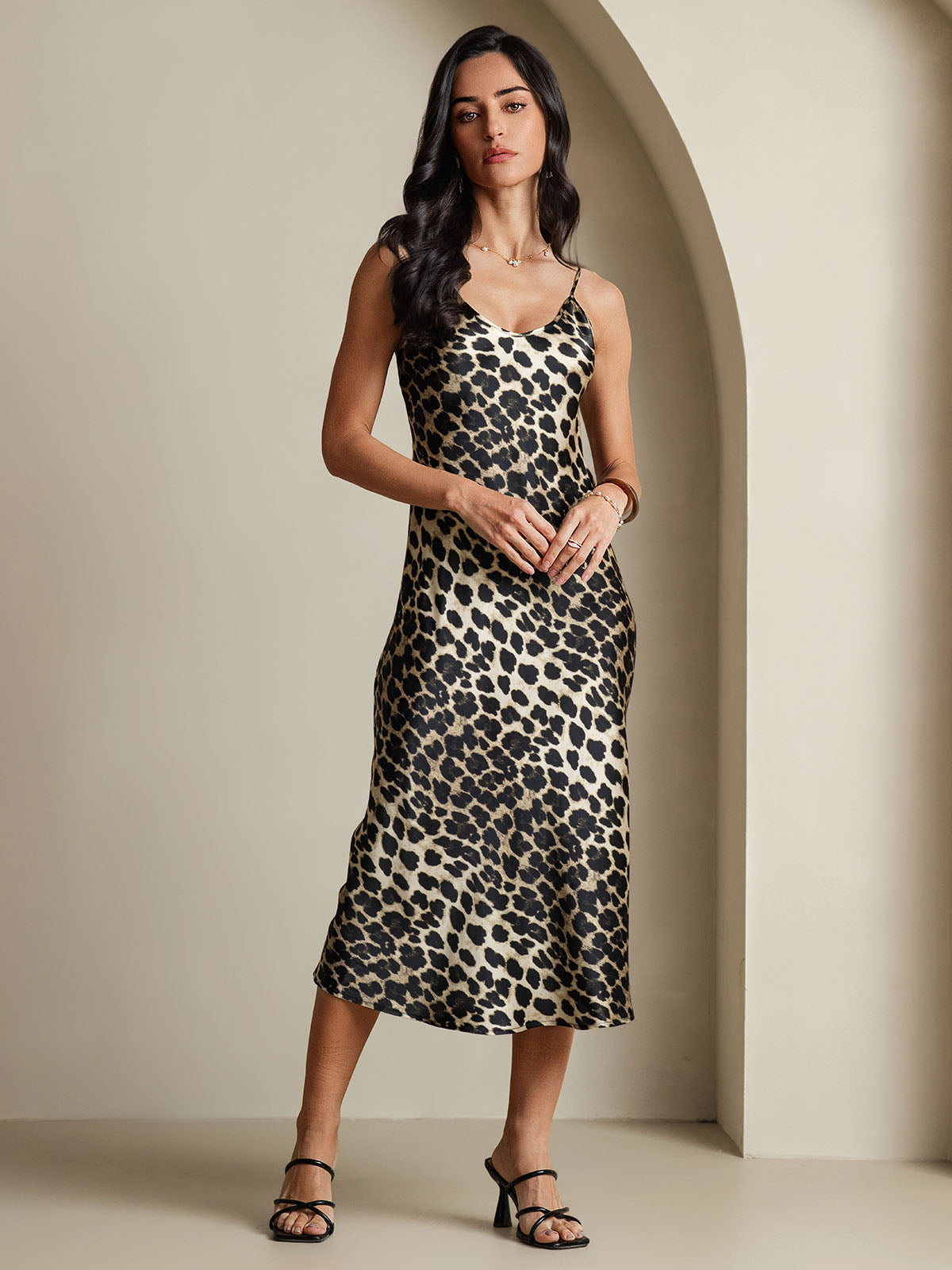 SilkSilky  Pure Silk Sleeveless Round Neck Dress Leopard 003