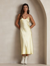 [Light Yellow] SilkSilky  Spaghetti Strap V Neck Nightgown 001