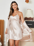 SilkSilky US Pure Silk Long Sleeve Nightgown&Robe Set Beige 004