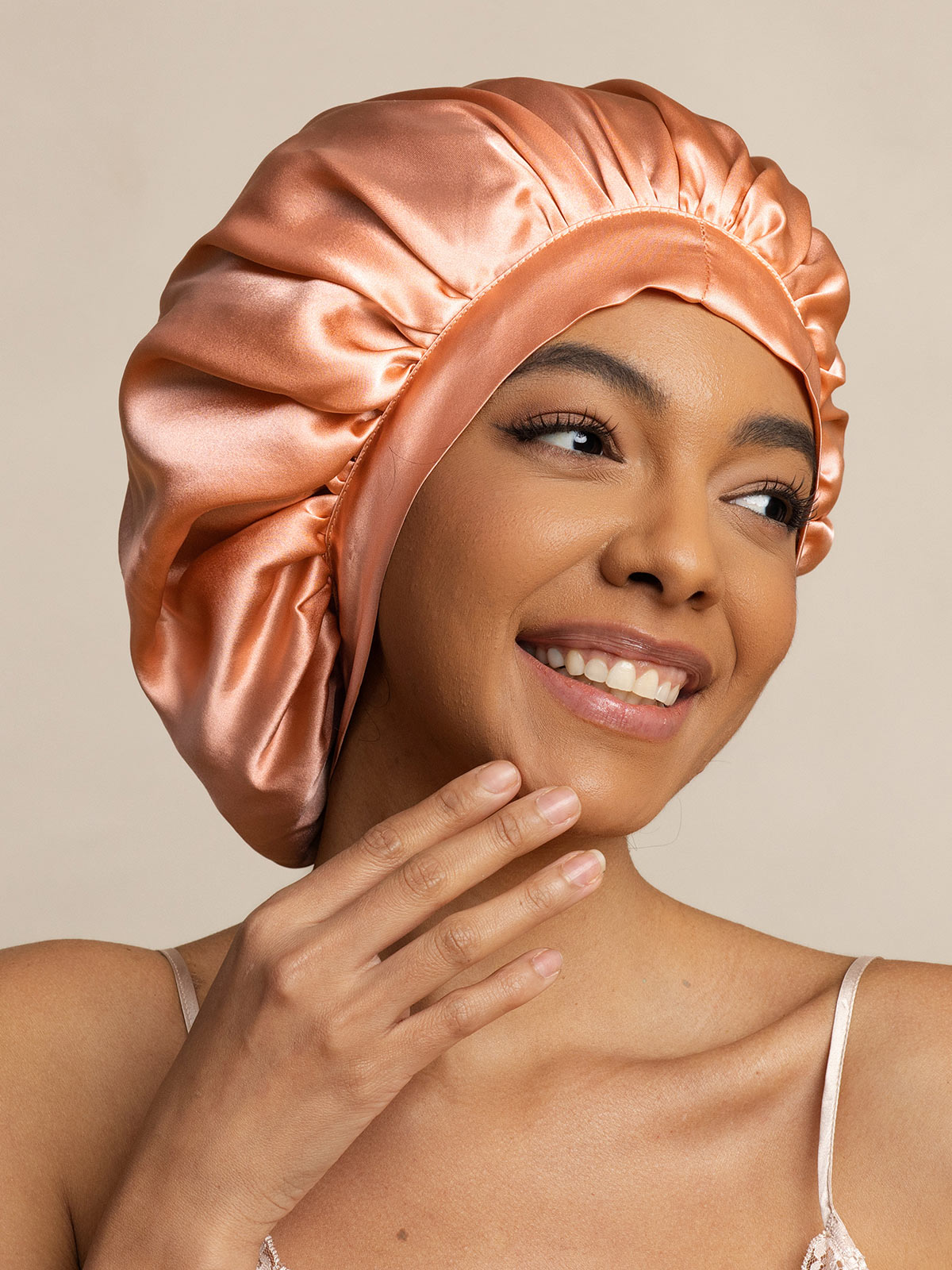 [Coral Pink] SilkSilky  Pure Silk Sleep Cap 003