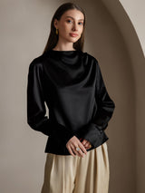 [Black] SilkSilky  19Momme Long Sleeve Boat Neck Blouse 003