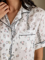 [White Leopard] SilkSilky  Short Sleeve Notch Collar Women's Pajamas 005