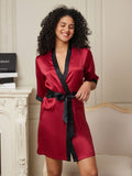 SilkSilky US Pure Silk Half Sleeve Womens Robe Wine 003