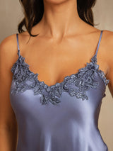 [Steel Blue] SilkSilky  Spaghetti Strap V Neck Nightgown 004