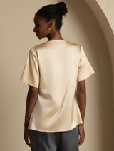 [Champagne] SilkSilky  Short Sleeve Cowl Neck Blouse 002