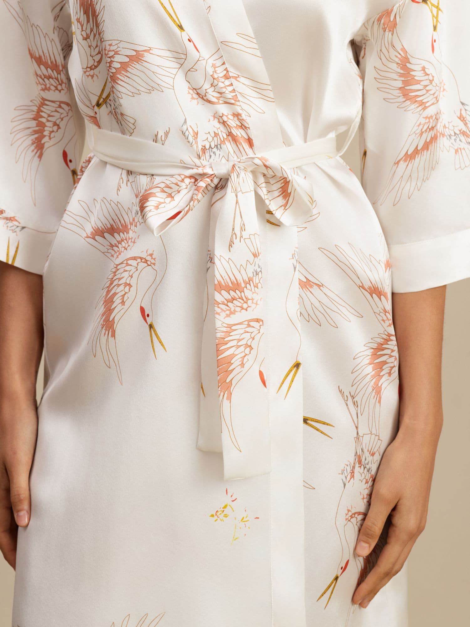 [White] SilkSilky  19Momme 3/4 Sleeve Women's Robe 005