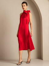 [Red] SilkSilky  Sleeveless Tie Neck Dress 006