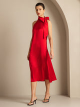 [Red] SilkSilky  Sleeveless Tie Neck Dress 006