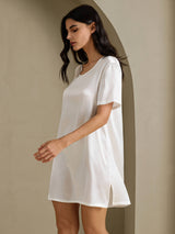 [White] SilkSilky  Half Sleeve V Neck Nightgown 003
