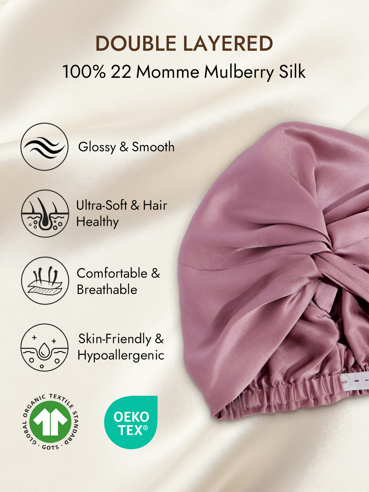 [Pale Mauve] SilkSilky  22Momme Pure Silk Sleep Cap 002