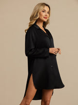 [Black] SilkSilky  Long Sleeve Notch Collar Nightshirt 004