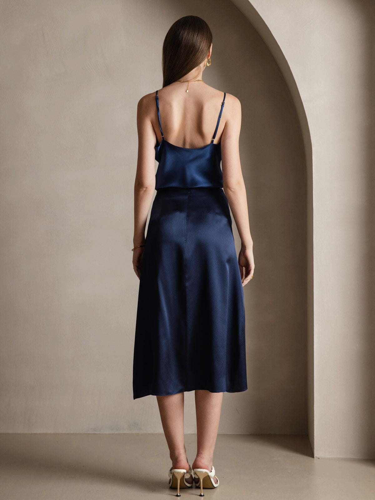 [Dark Blue] SilkSilky  Pure Silk V Neck Camisole Top 002