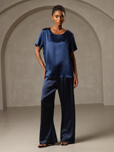 [Dark Blue] SilkSilky  Short Sleeve Round Neck Women's T-Shirt 005