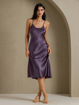 [Purple Gray] SilkSilky  Spaghetti Strap V Neck Nightgown 006