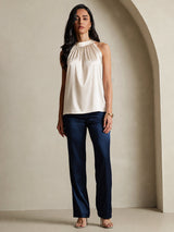[Beige] SilkSilky  Sleeveless Halter Women's T-Shirt 007