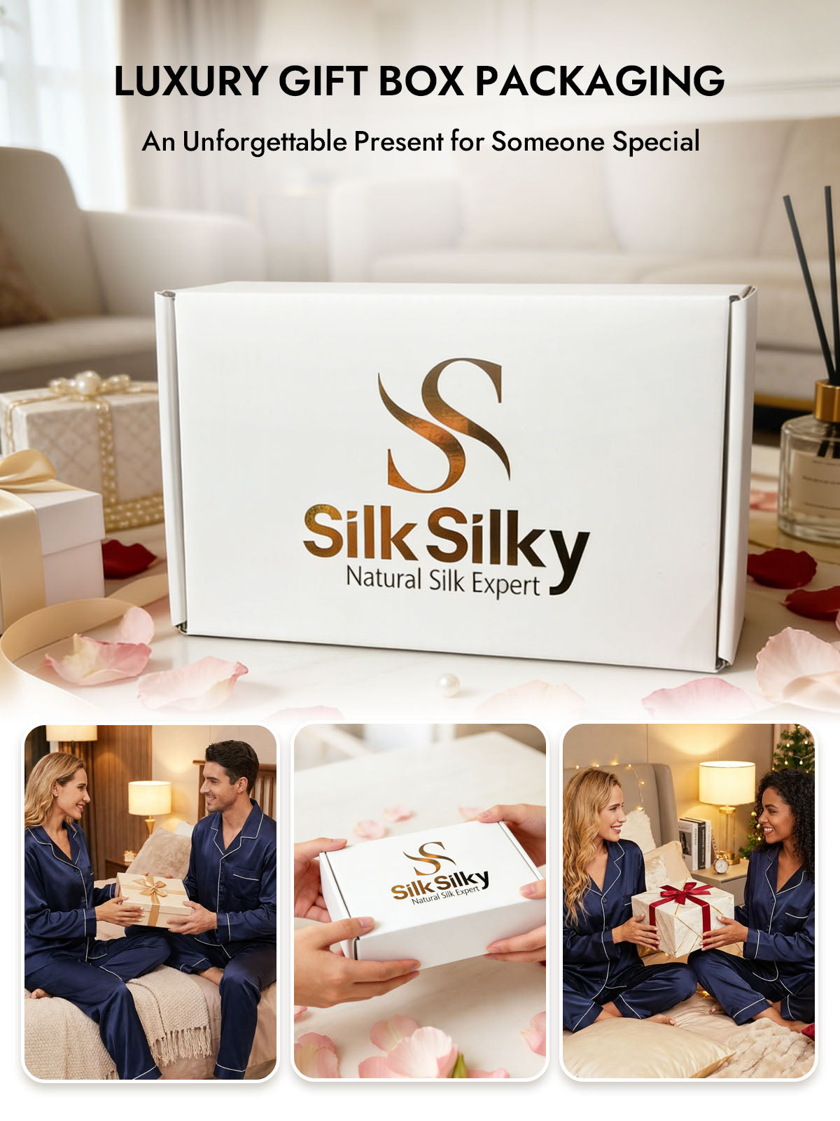 [Dark Blue] SilkSilky  Silk Long Sleeve Notch Collar Women's Pajamas 006