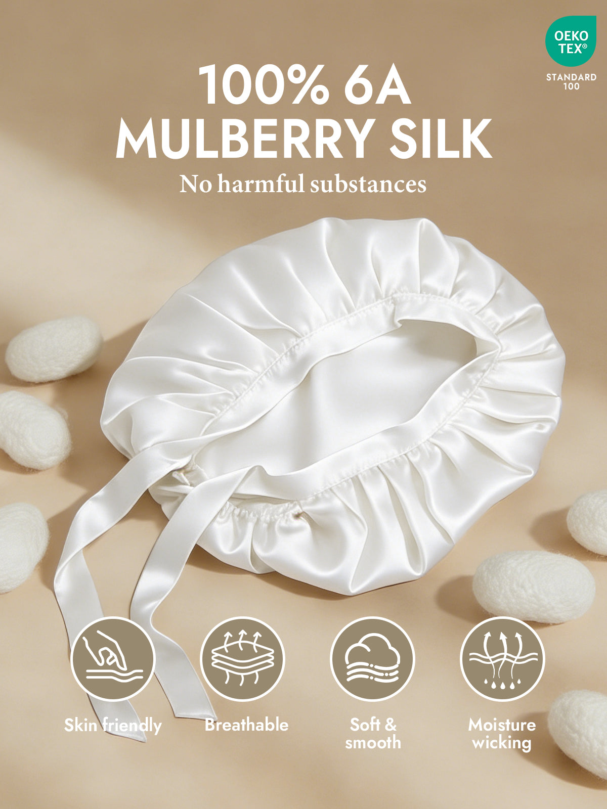 [White] SilkSilky  Pure Silk Sleep Cap 002
