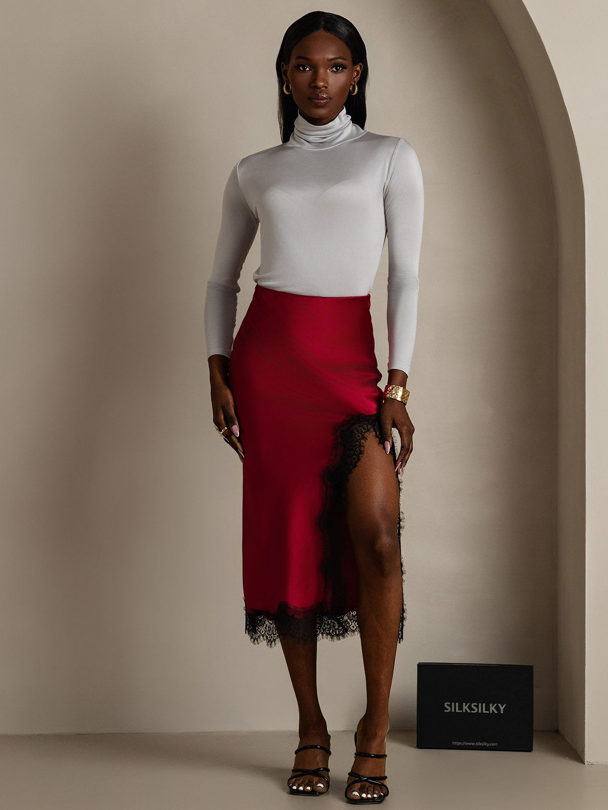 [Light Gray] SilkSilky  Silk Long Sleeve High Neck Women's T-Shirt 004