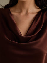 [Bitter Chocolate] SilkSilky  Cap Sleeve Cowl Neck Women's T-Shirt 004