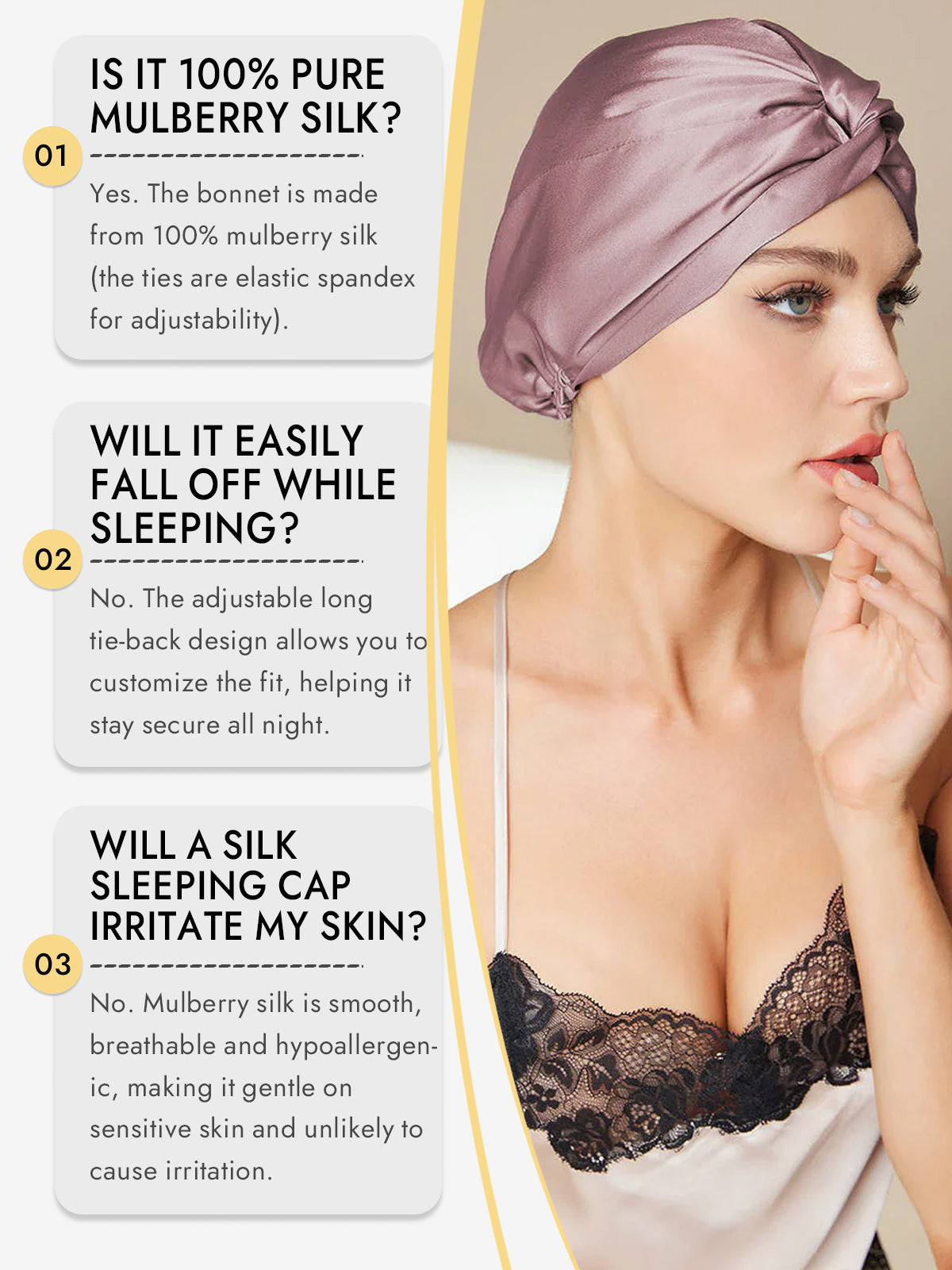 [Pale Mauve] SilkSilky  Pure Silk Sleep Cap 008