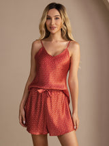 [Wine Ginkgo] SilkSilky  Spaghetti Strap V Neck Camisole Set 006
