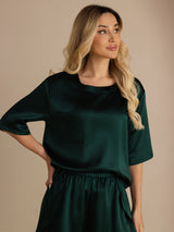 [Dark Green] SilkSilky  Short Sleeve Round Neck Women's Pajamas 005