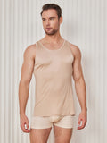 SilkSilky US Silk Knitted Sleeveless Round Neck Men's T Shirt Beige 003