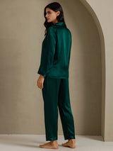 [Dark Green] SilkSilky  Long Sleeve Lapel Collar Women's Pajamas 002
