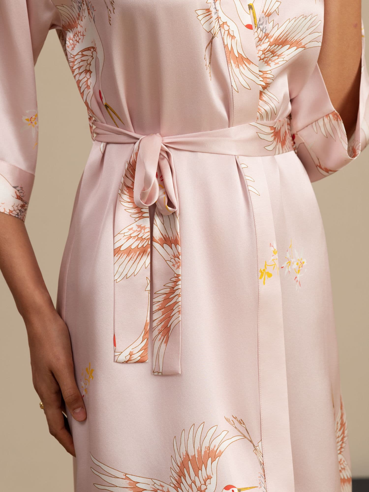 [Pink] SilkSilky  19Momme 3/4 Sleeve Women's Robe 004