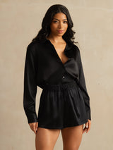 [Black] SilkSilky  19Momme Stretch Silk Charmeuse Women's Shorts 005