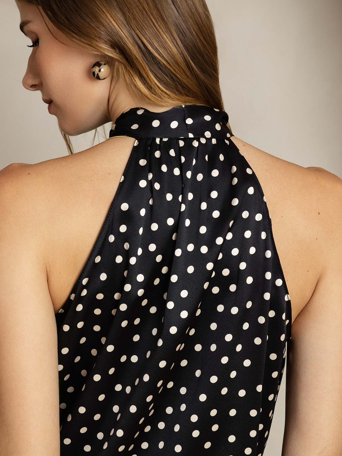 [Polka Dot] SilkSilky  19Momme Silk Tie Neck Women's Shirt 005,