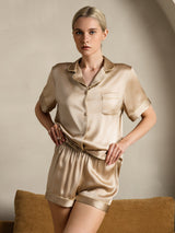 [Champagne] SilkSilky  Short Sleeve Notch Collar Women's Pajamas 004