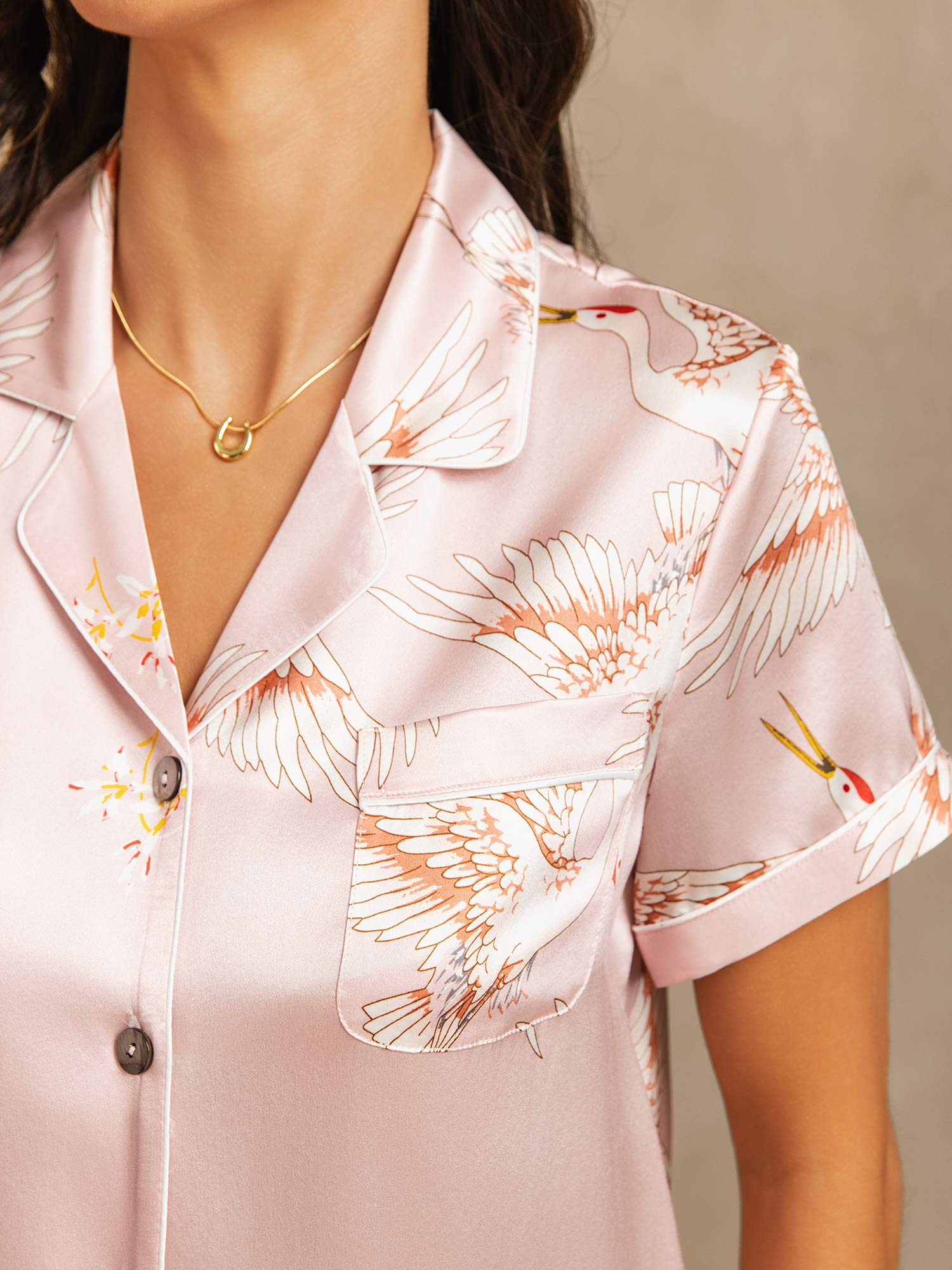 [Pink] SilkSilky  19Momme Pure Silk Notch Collar Women's Pajamas 004,