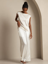[White] SilkSilky  Cap Sleeve Round Neck Women's T-Shirt 008