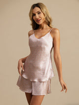 [Pink Heart Geo] SilkSilky  19Momme Spaghetti Strap V Neck Camisole Set 004