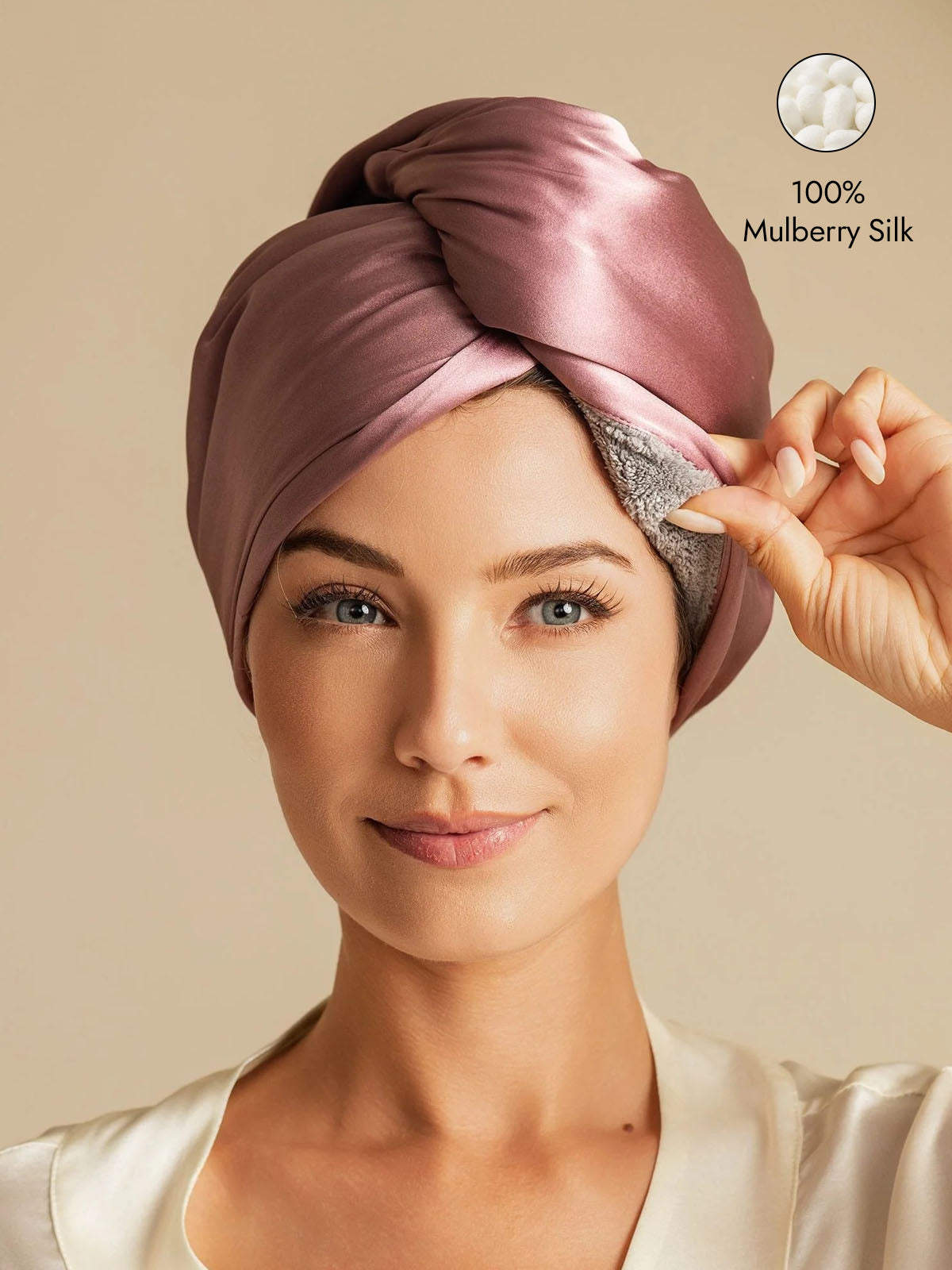 [Pale Mauve] SilkSilky  Silk Hair Towel Wrap 001